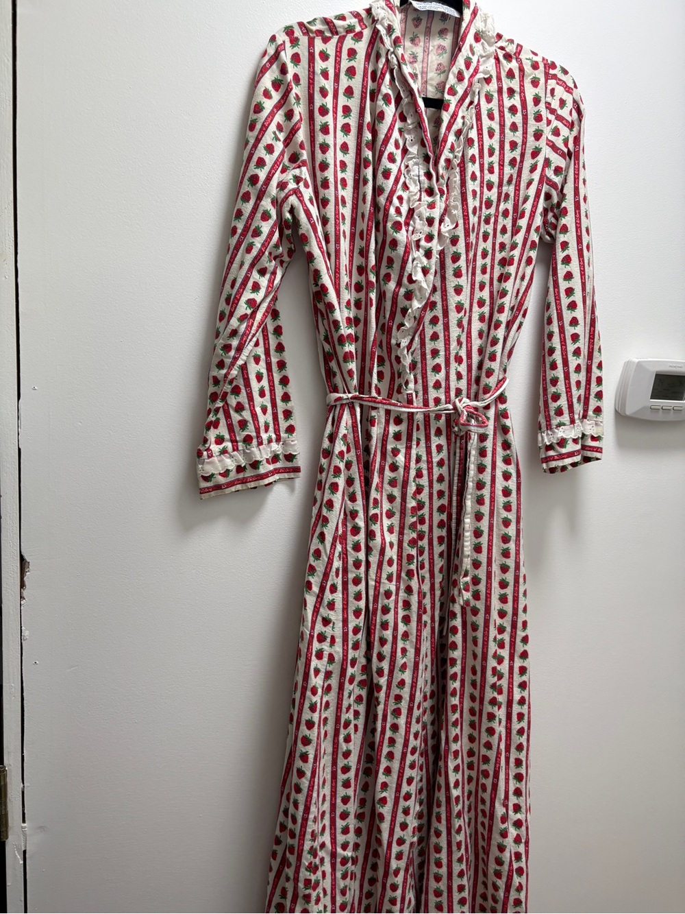 Vintage Lanz of Salzburg Strawberry Striped Red & White Ruffle Robe